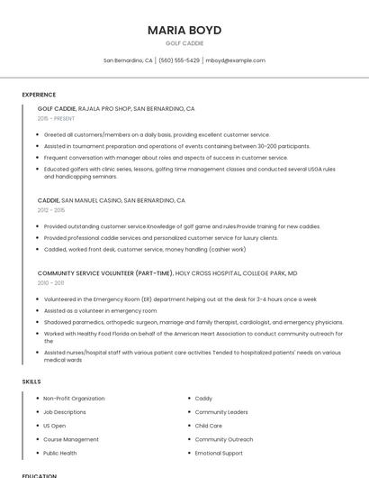 Golf Caddie Resume