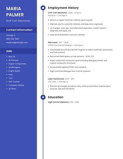 Golf Cart Mechanic Resume