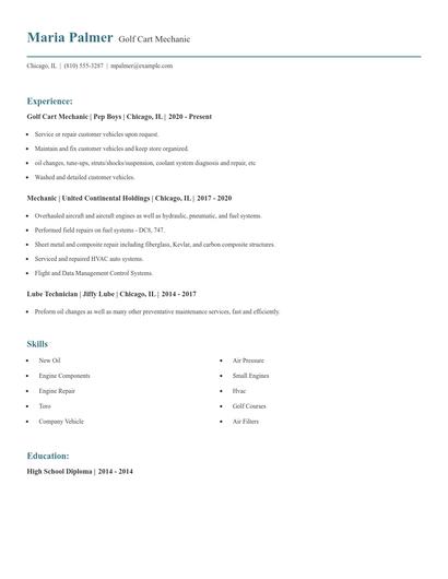 Golf Cart Mechanic Resume