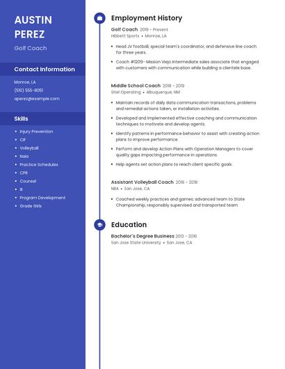 Golf Coach Resume