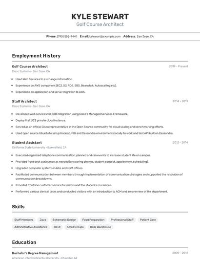 Golf Course Architect Resume