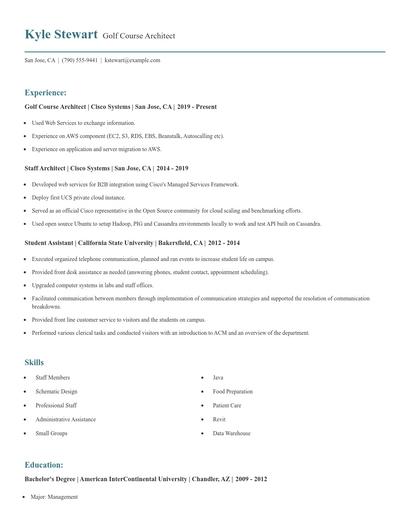 Golf Course Architect Resume