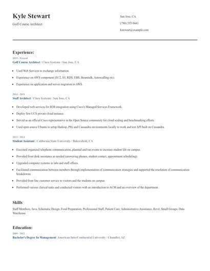 Golf Course Architect Resume