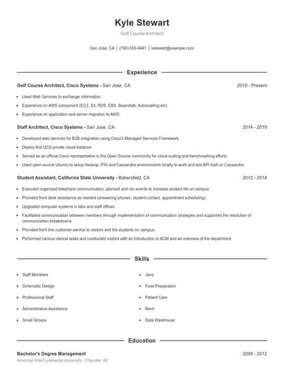 Golf Course Architect Resume