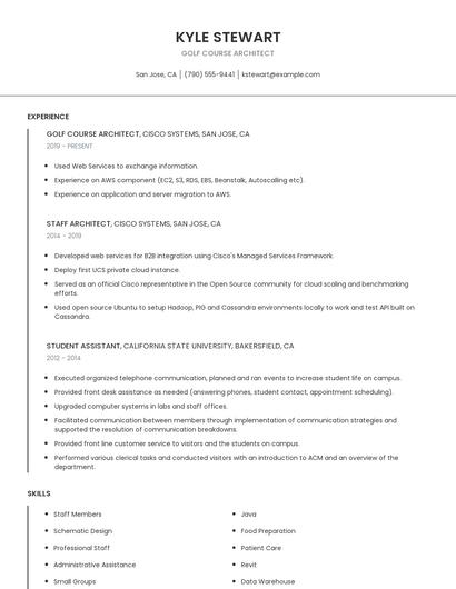 Golf Course Architect Resume