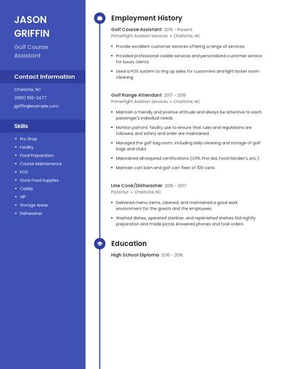 Golf Course Assistant Resume