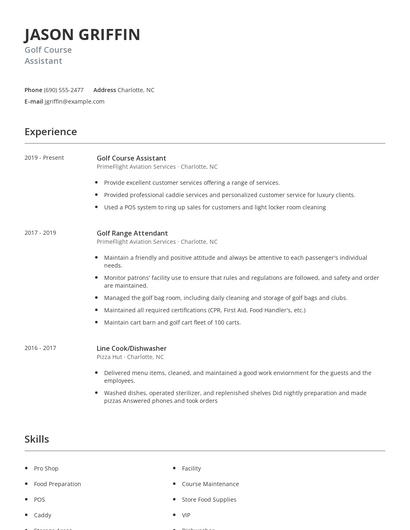 Golf Course Assistant Resume