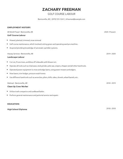 Golf Course Labour Resume