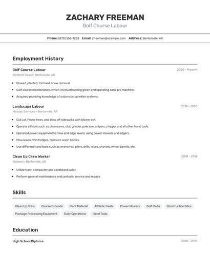 Golf Course Labour Resume