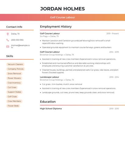 Golf Course Labour Resume