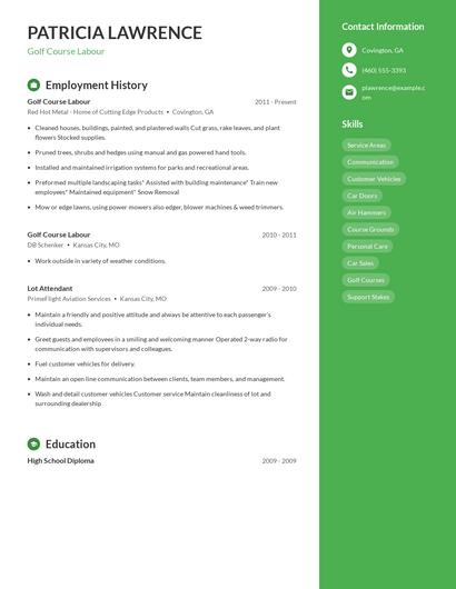 Golf Course Labour Resume