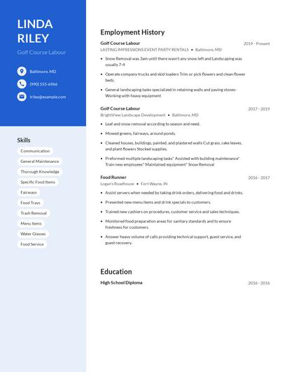 Golf Course Labour Resume