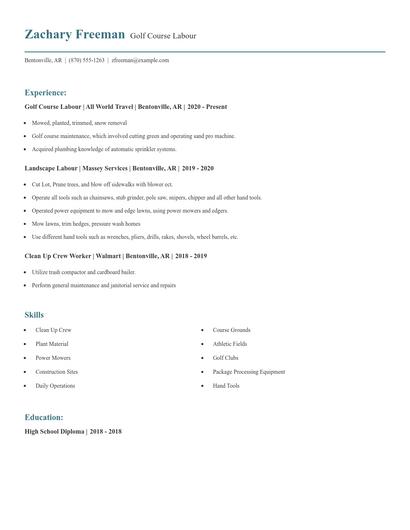 Golf Course Labour Resume