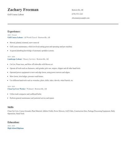 Golf Course Labour Resume