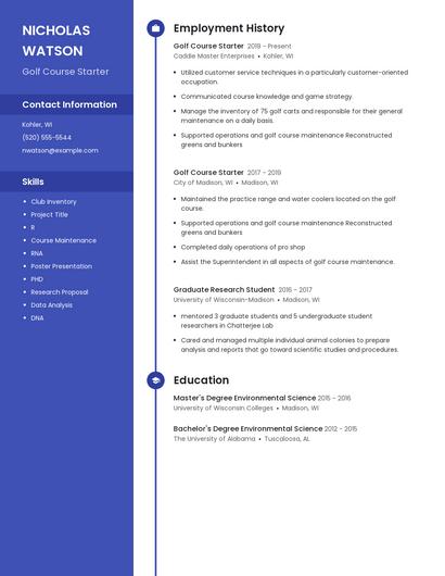 Golf Course Starter Resume
