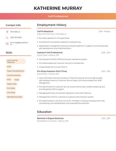 Golf Professional Resume