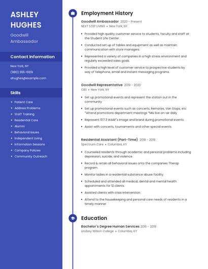 Goodwill Ambassador Resume