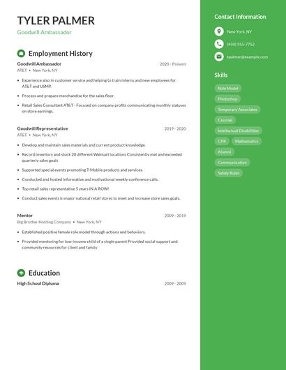 Goodwill Ambassador Resume