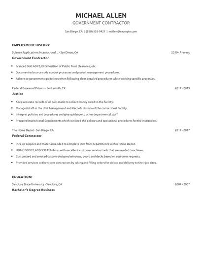 Government Contractor Resume