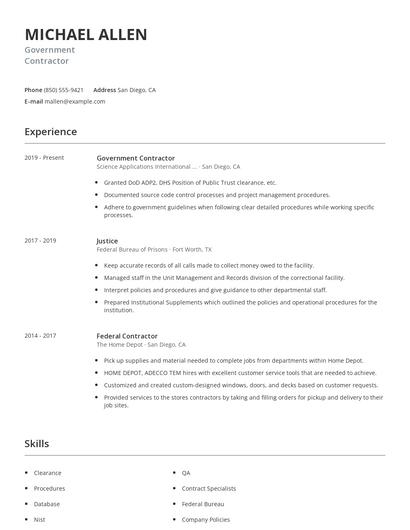 Government Contractor Resume