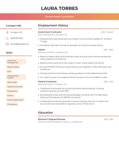 Government Contractor Resume