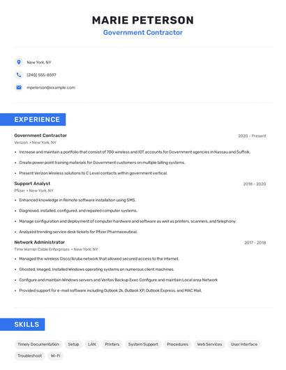 Government Contractor Resume
