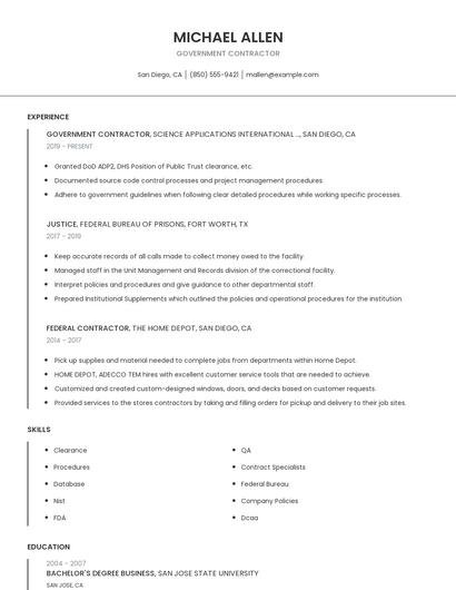 Government Contractor Resume