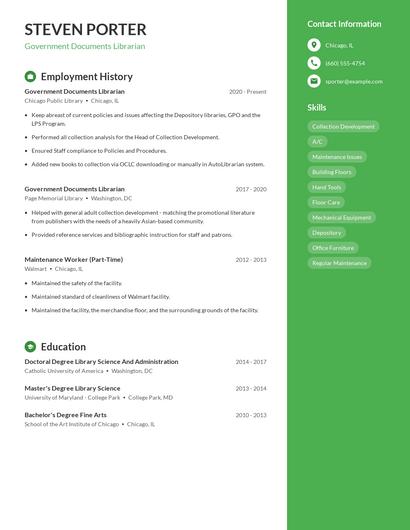 Government Documents Librarian Resume