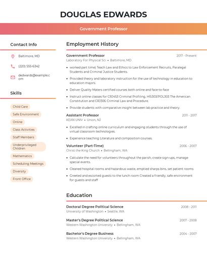 Government Professor Resume