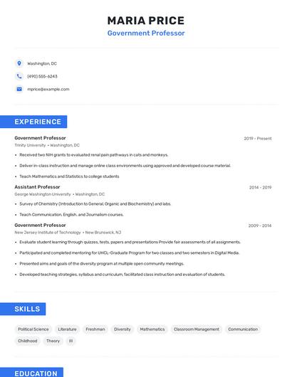 Government Professor Resume