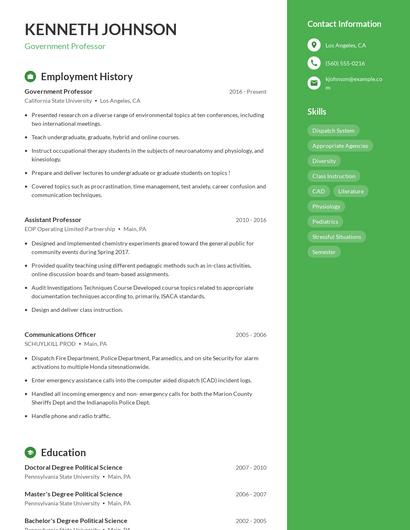 Government Professor Resume