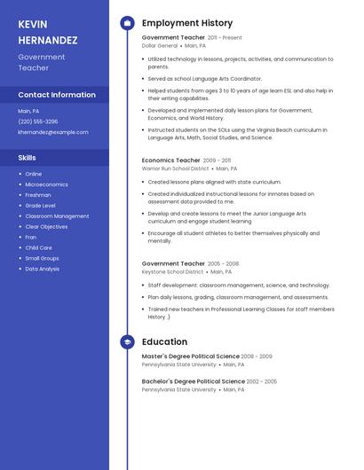 Government Teacher Resume