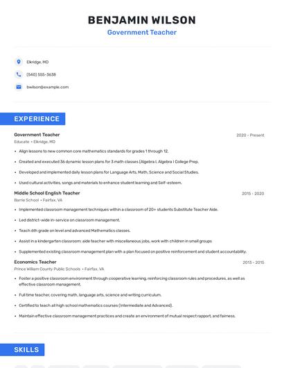 Government Teacher Resume