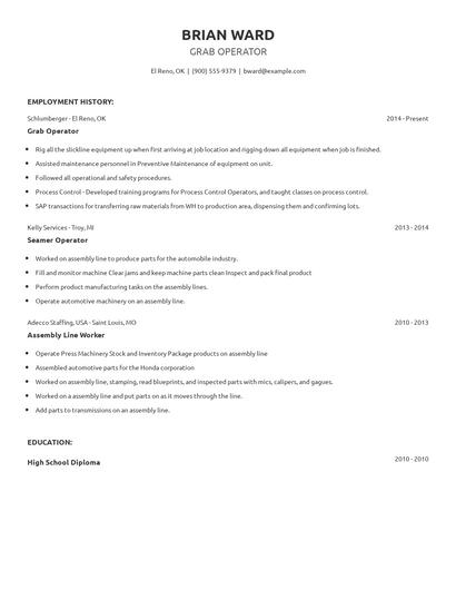 Grab Operator Resume