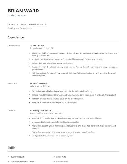 Grab Operator Resume