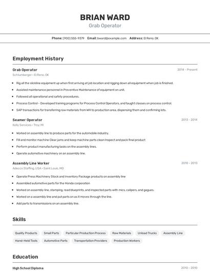 Grab Operator Resume