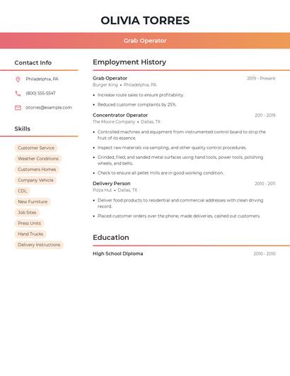 Grab Operator Resume