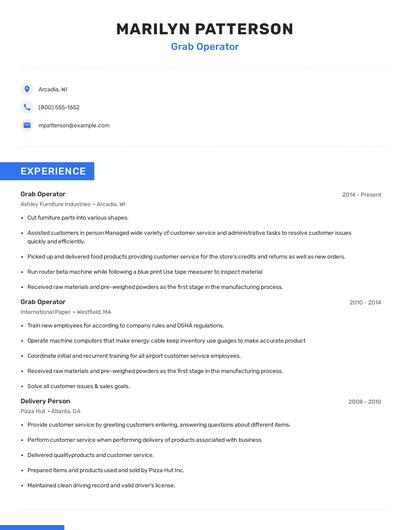 Grab Operator Resume