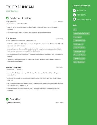 Grab Operator Resume