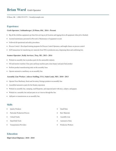 Grab Operator Resume