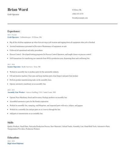 Grab Operator Resume