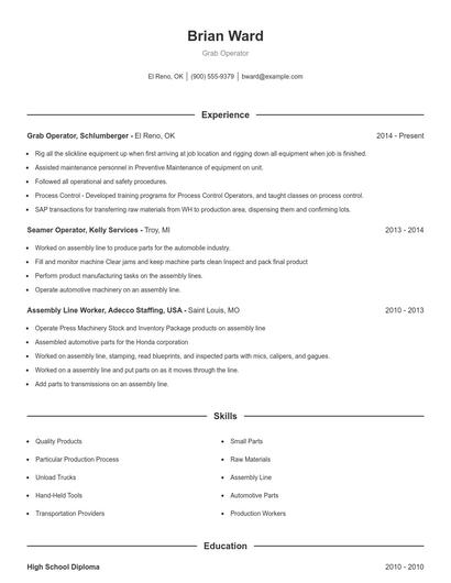 Grab Operator Resume