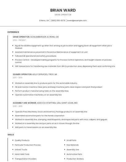 Grab Operator Resume