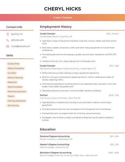 Grade Checker Resume