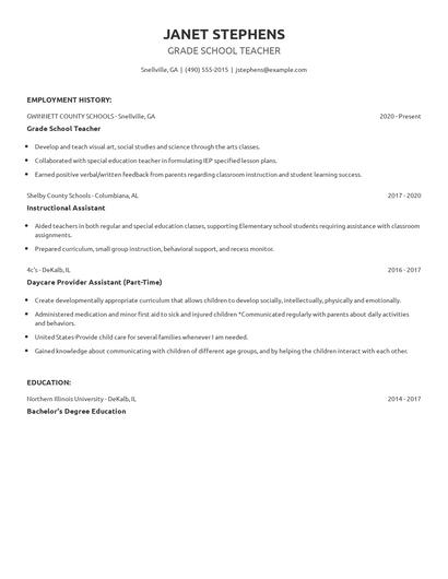 Grade School Teacher Resume