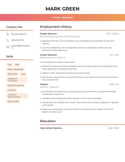 Grader Operator Resume