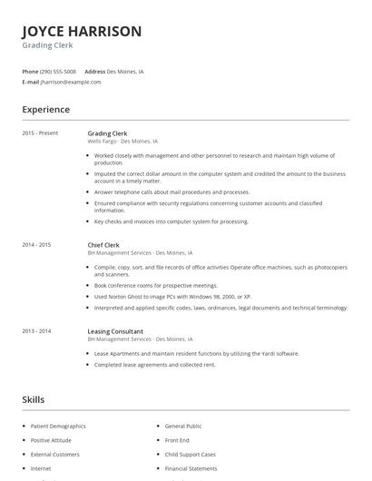 Grading Clerk Resume