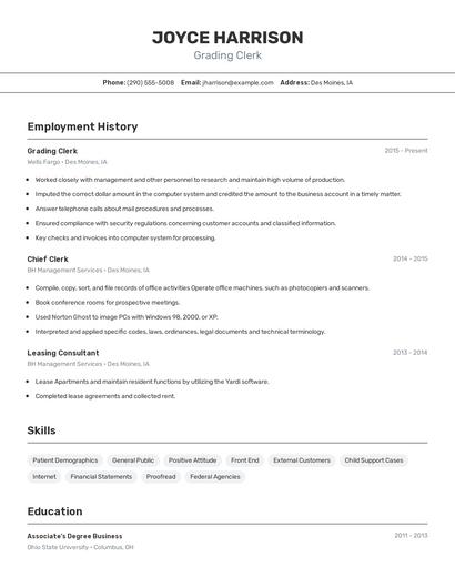Grading Clerk Resume