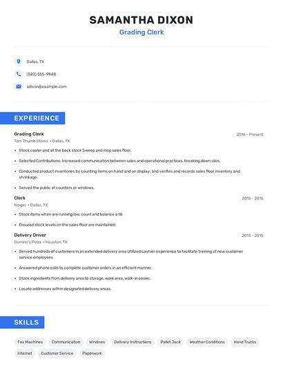Grading Clerk Resume