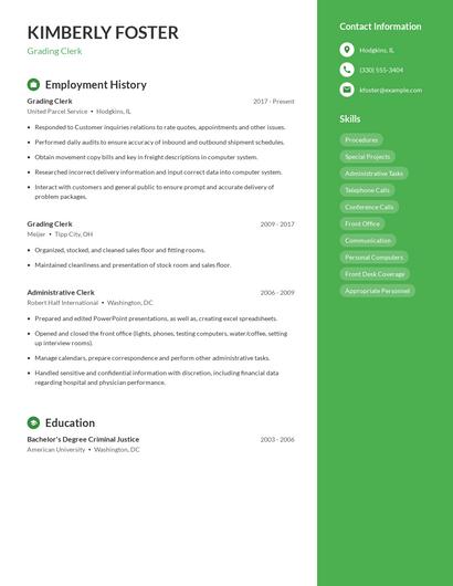 Grading Clerk Resume